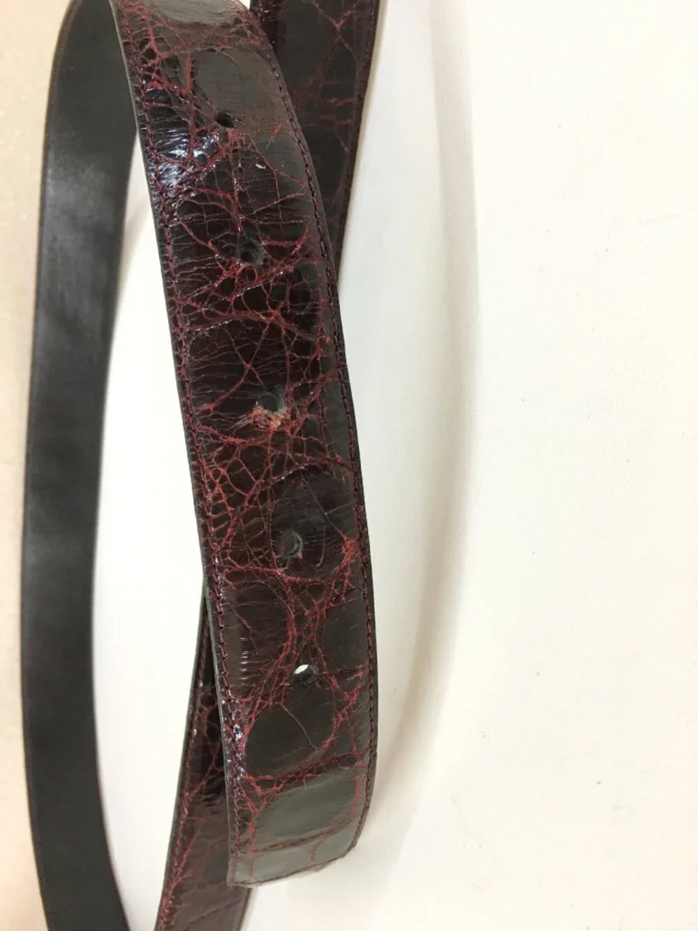 Vintage GARY'S & CO Genuine Caiman Crocodile Leather Belt 40 Burgundy Brass